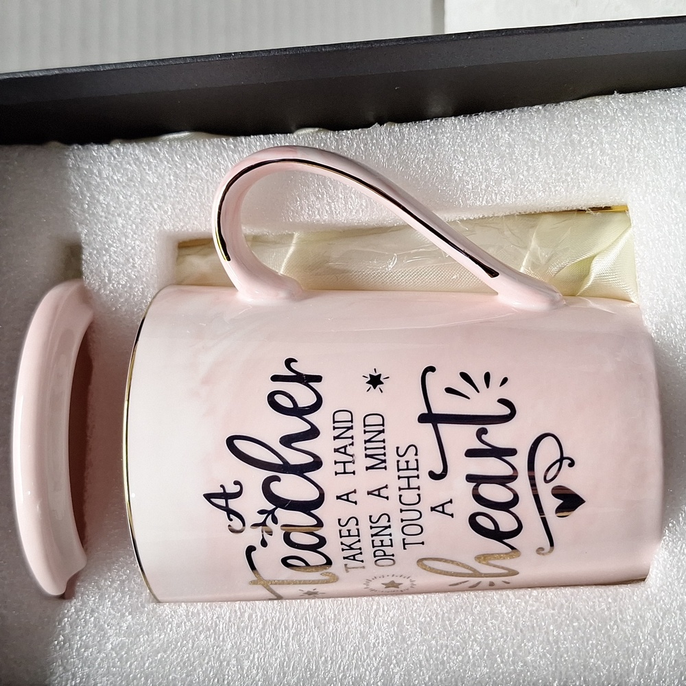 #AAV Pink Teacher Mug with Lid AND spoon, New Comes In A Gift Box